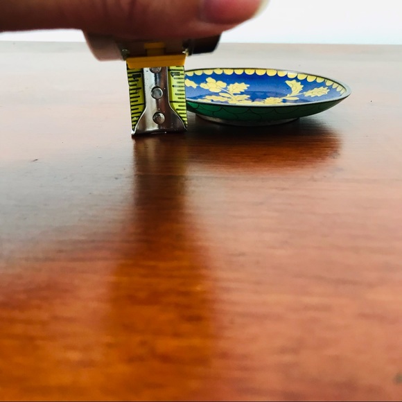 Vintage yellow blue & green floral cloisonné dish - Picture 7 of 8